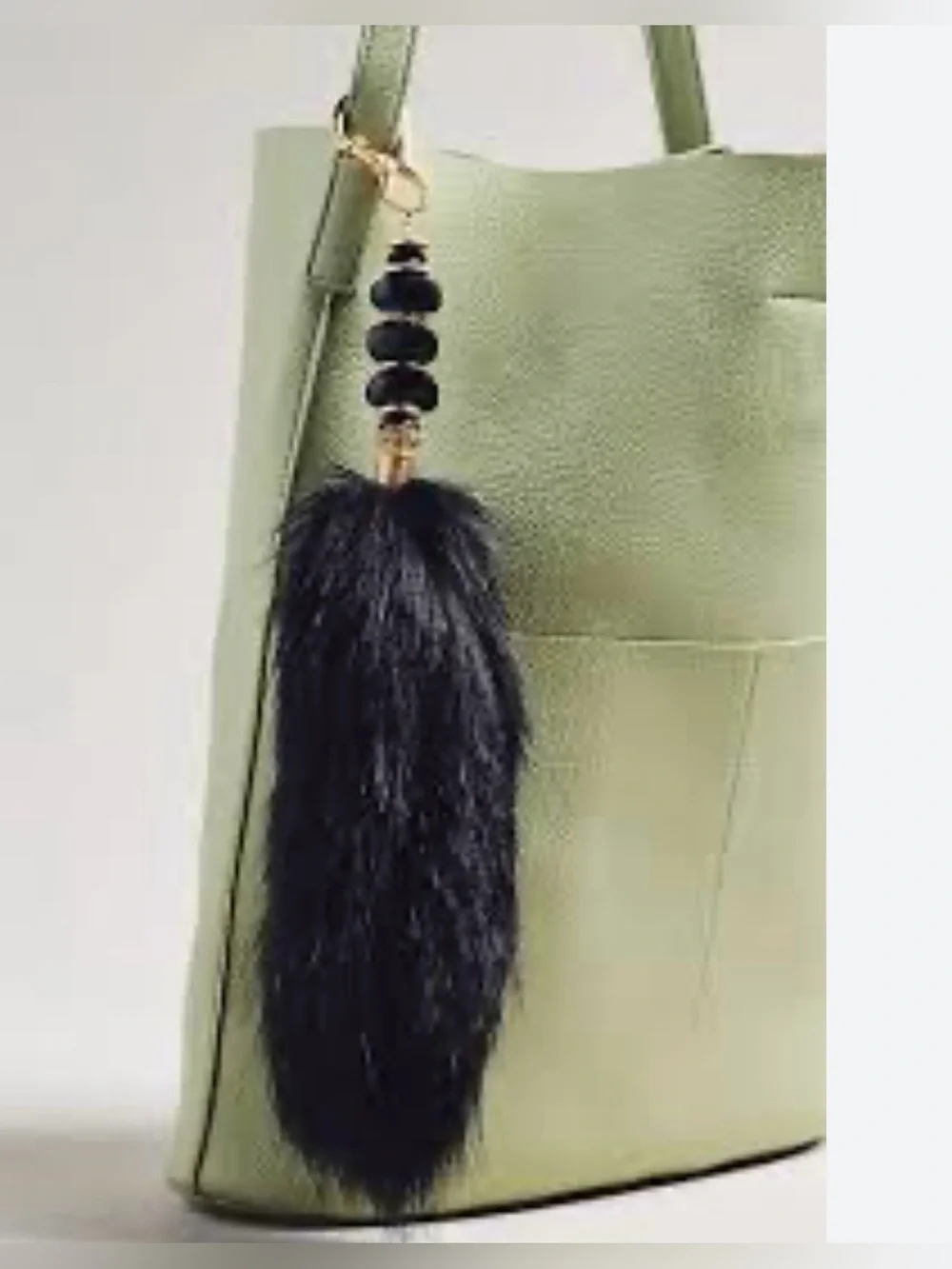 NWT Anthropologie Faux Fur Beaded Bag Charm in Black